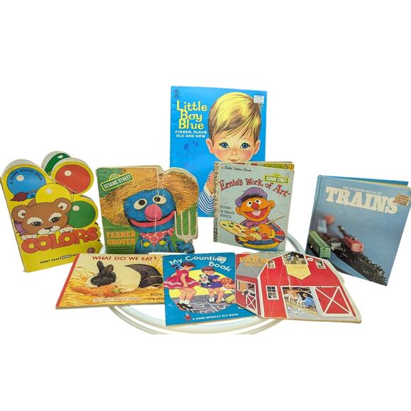 Vtg Kids Book Lot Sesame Street Colors Numbers Animals Trains Counting Education - Picture 1 of 16